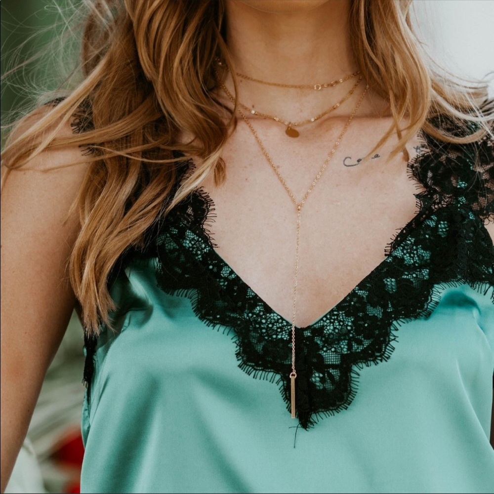 Gold Tone Bar and Coin Layered Necklace